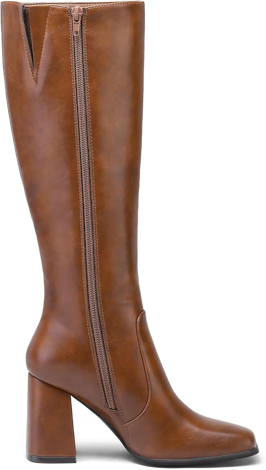 mysoft Women's Knee High Boots Block Chunky Heel Square Toe Tall Boots Side Zipper Long Dress Boots