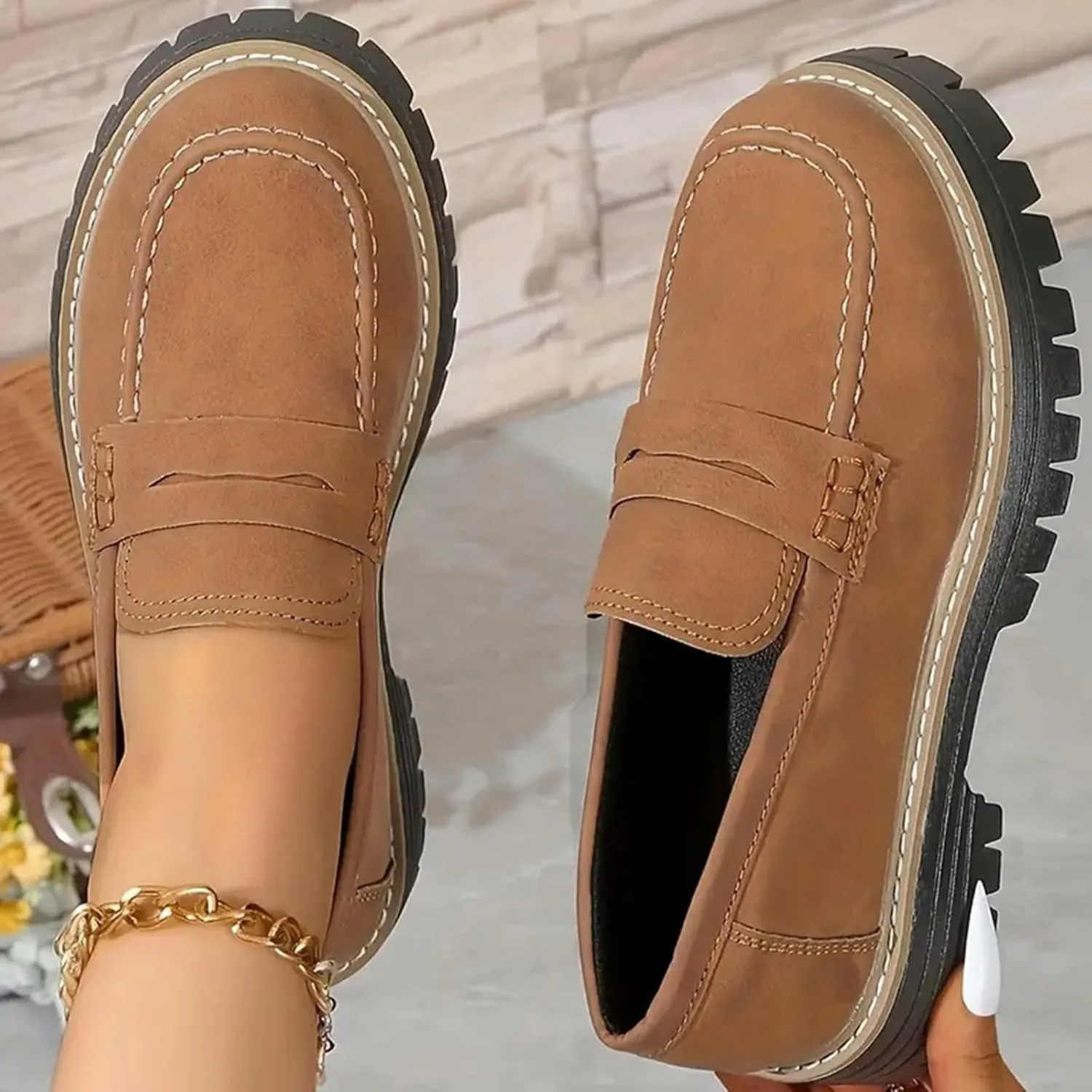 Orthoture-Orthopedic Platform Loafers Women's Slip on Penny Shoes Comfy Suede Platform Chunky Moccasin Shoes