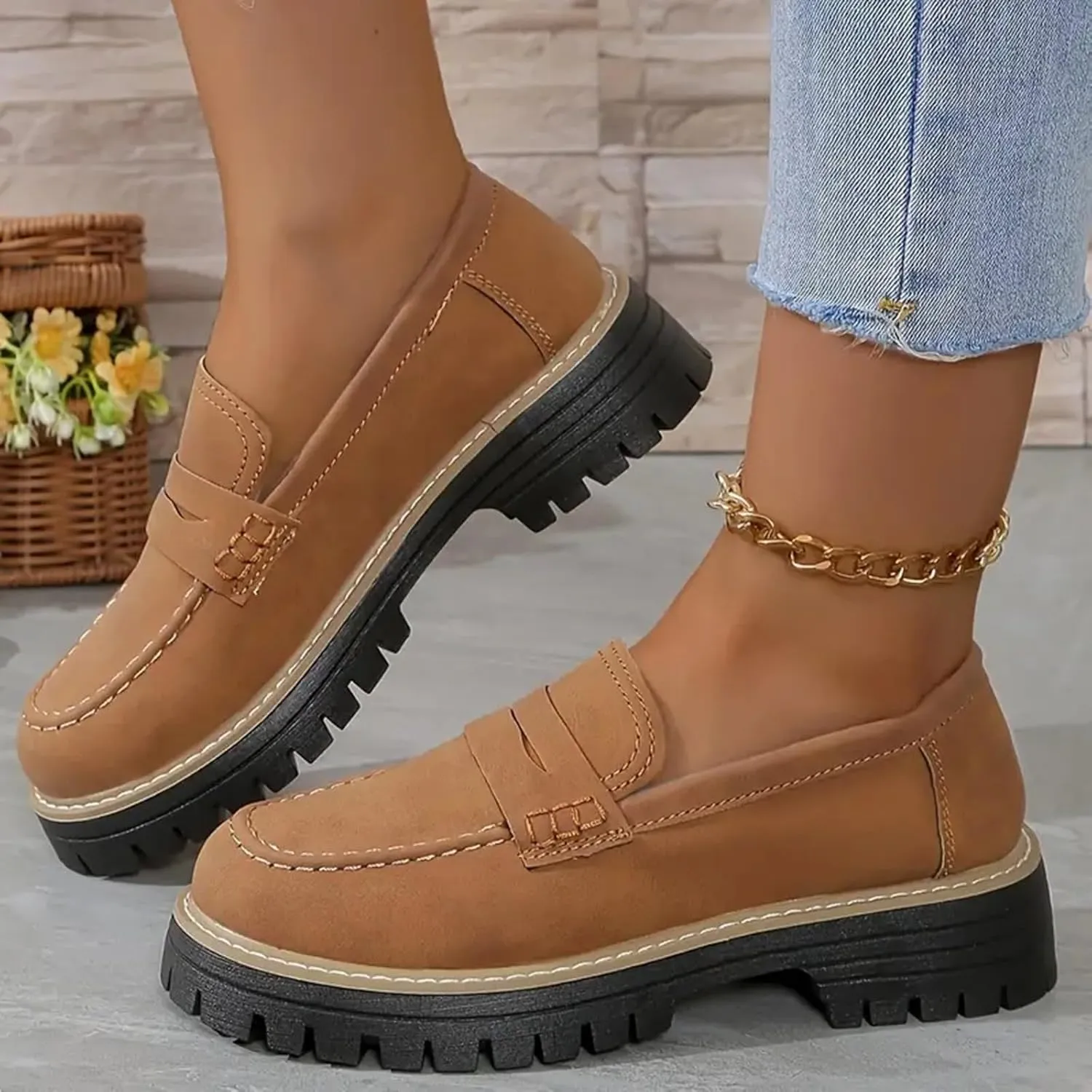 Orthoture-Orthopedic Platform Loafers Women's Slip on Penny Shoes Comfy Suede Platform Chunky Moccasin Shoes