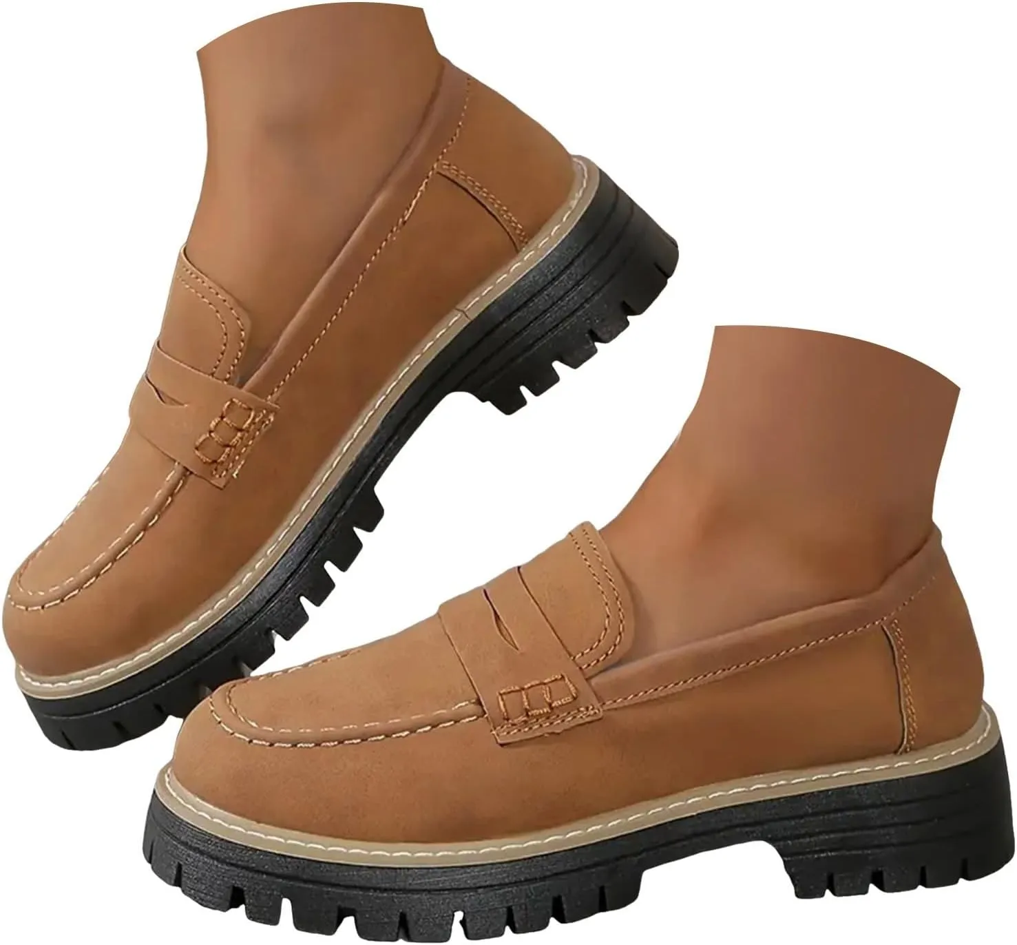 Orthoture-Orthopedic Platform Loafers Women's Slip on Penny Shoes Comfy Suede Platform Chunky Moccasin Shoes