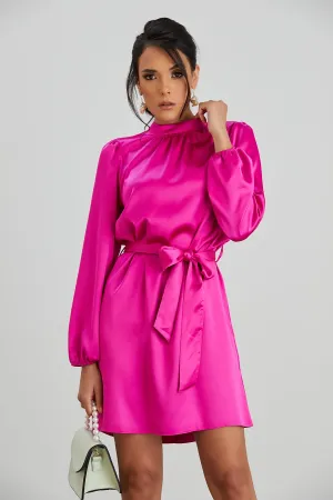 Pink Satin High Neck Mini Dress