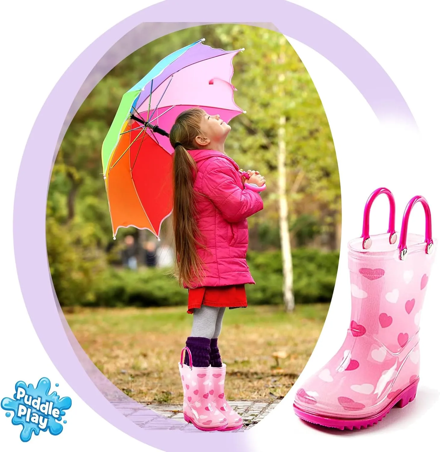 Puddle Play Toddler and Kids Waterproof PVC Rain Boots with Easy-On Handles  Lightweight Slip-Resistant Outdoor Boots for Boys and Girls