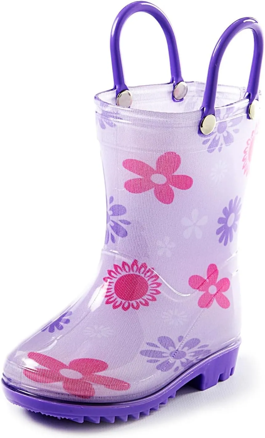 Puddle Play Toddler and Kids Waterproof PVC Rain Boots with Easy-On Handles  Lightweight Slip-Resistant Outdoor Boots for Boys and Girls