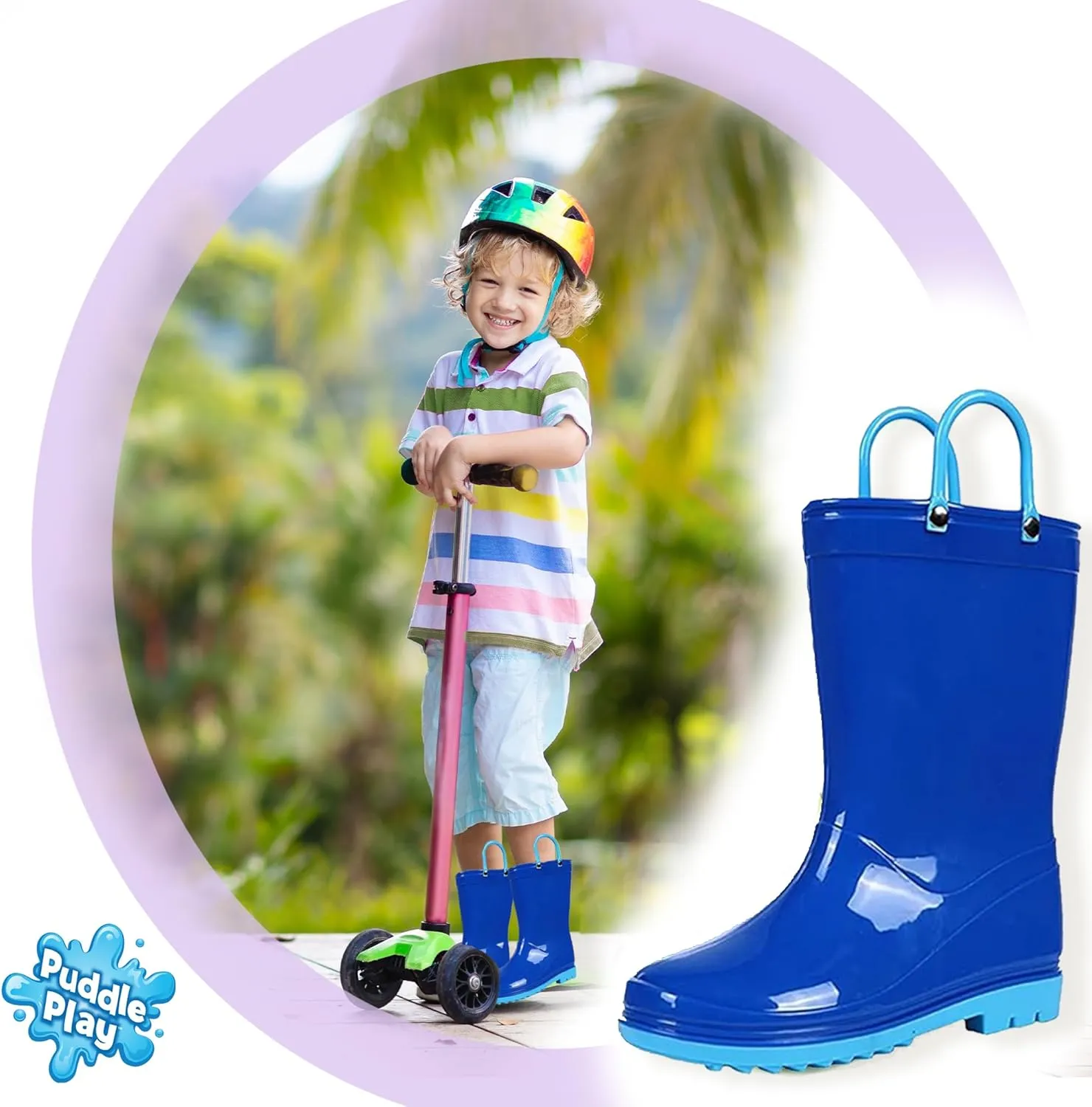 Puddle Play Toddler and Kids Waterproof PVC Rain Boots with Easy-On Handles  Lightweight Slip-Resistant Outdoor Boots for Boys and Girls