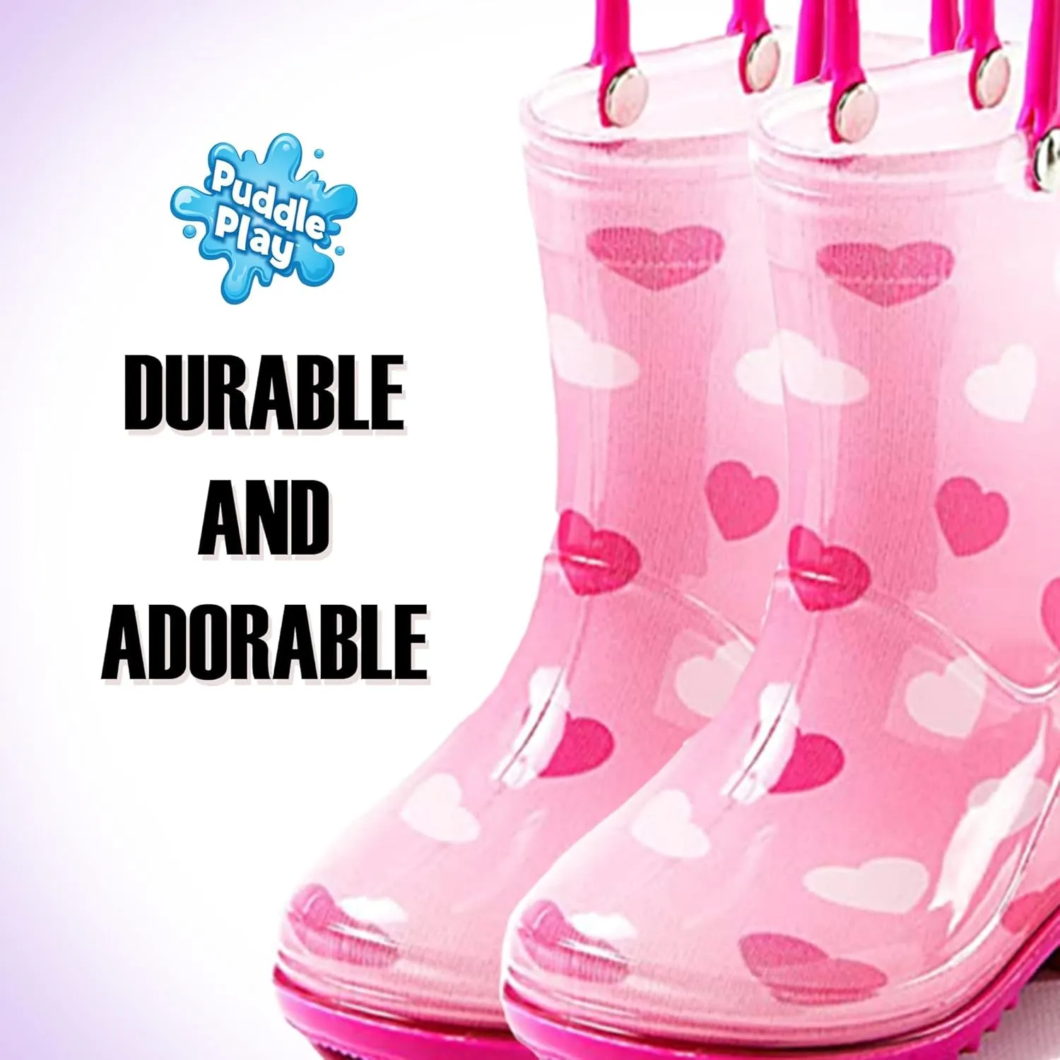 Puddle Play Toddler and Kids Waterproof PVC Rain Boots with Easy-On Handles  Lightweight Slip-Resistant Outdoor Boots for Boys and Girls