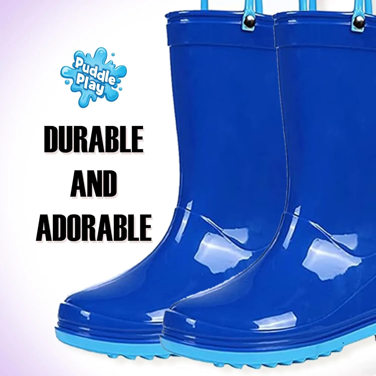 Puddle Play Toddler and Kids Waterproof PVC Rain Boots with Easy-On Handles  Lightweight Slip-Resistant Outdoor Boots for Boys and Girls