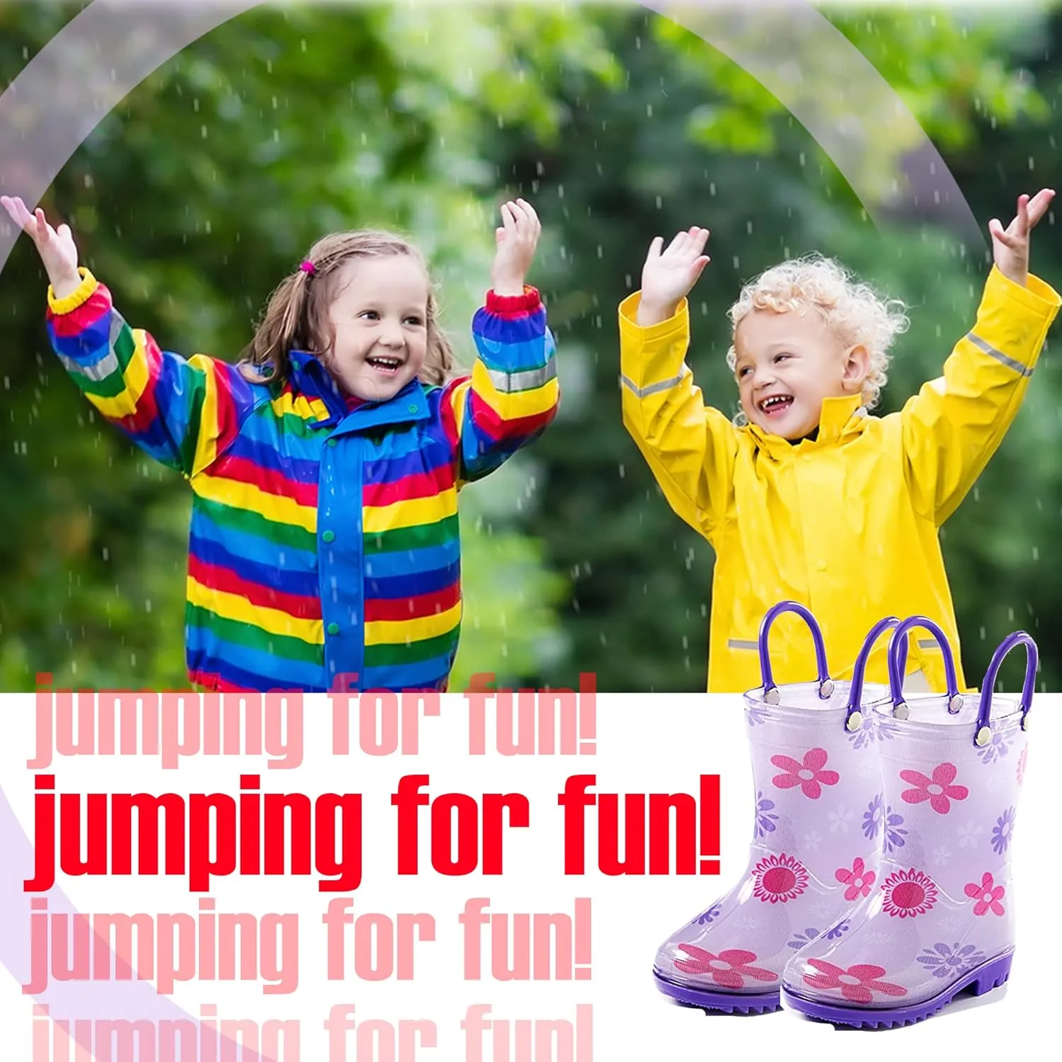 Puddle Play Toddler and Kids Waterproof PVC Rain Boots with Easy-On Handles  Lightweight Slip-Resistant Outdoor Boots for Boys and Girls