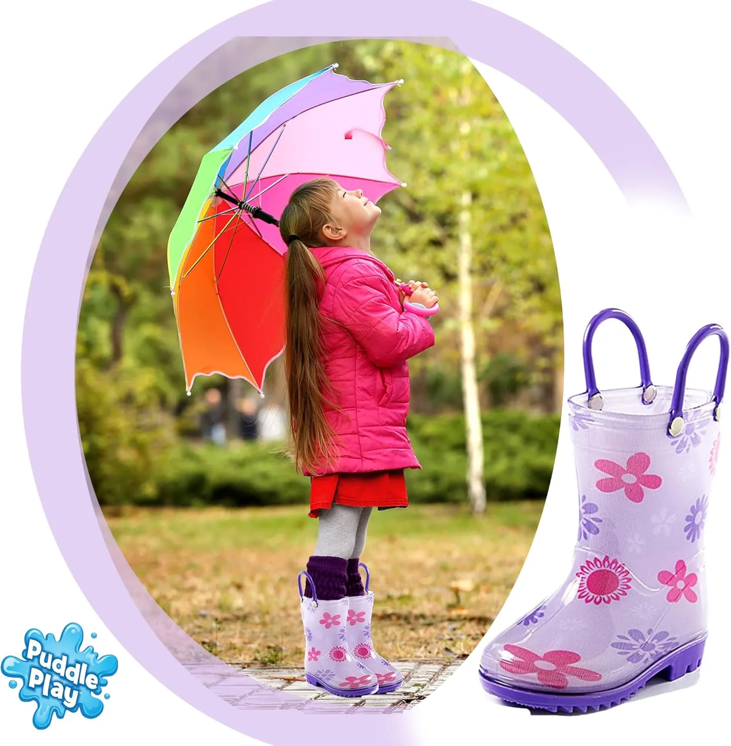 Puddle Play Toddler and Kids Waterproof PVC Rain Boots with Easy-On Handles  Lightweight Slip-Resistant Outdoor Boots for Boys and Girls