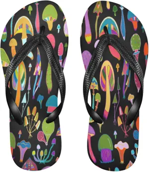 Rainbow Mushrooms Womens Flip Flops Cartoon Summer Beach Sandals Casual Thong Slippers Comfortable Shower Slippers Non Slip Water Sandals shoes XS