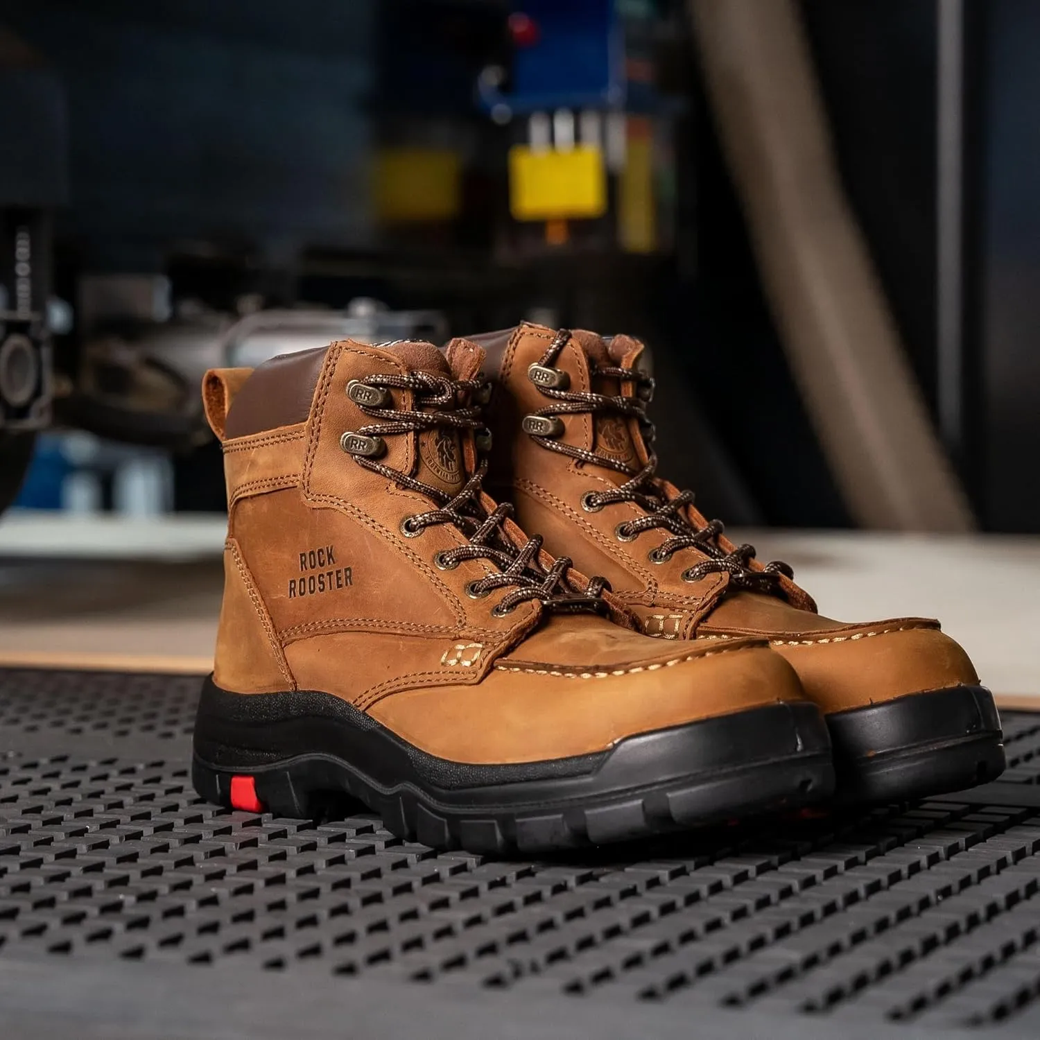 ROCKROOSTER Steel Toe Work Boots for Men, 6 Inch Wide Lace up ASTM F2413-18 EH Durable Moc Toe Work Boot(AK370)