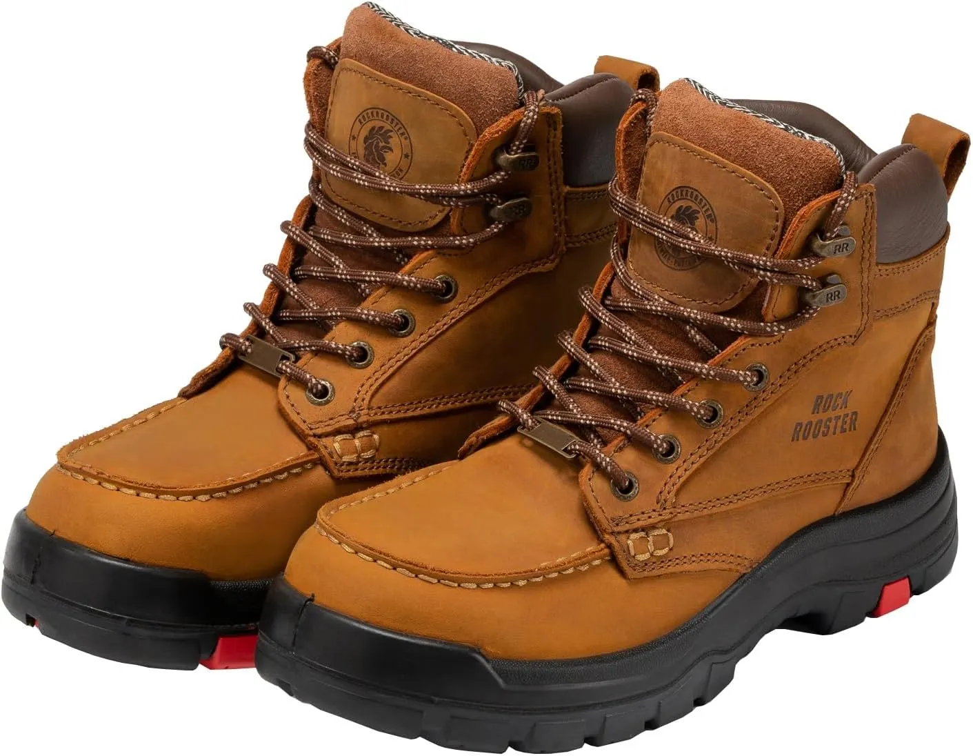 ROCKROOSTER Steel Toe Work Boots for Men, 6 Inch Wide Lace up ASTM F2413-18 EH Durable Moc Toe Work Boot(AK370)