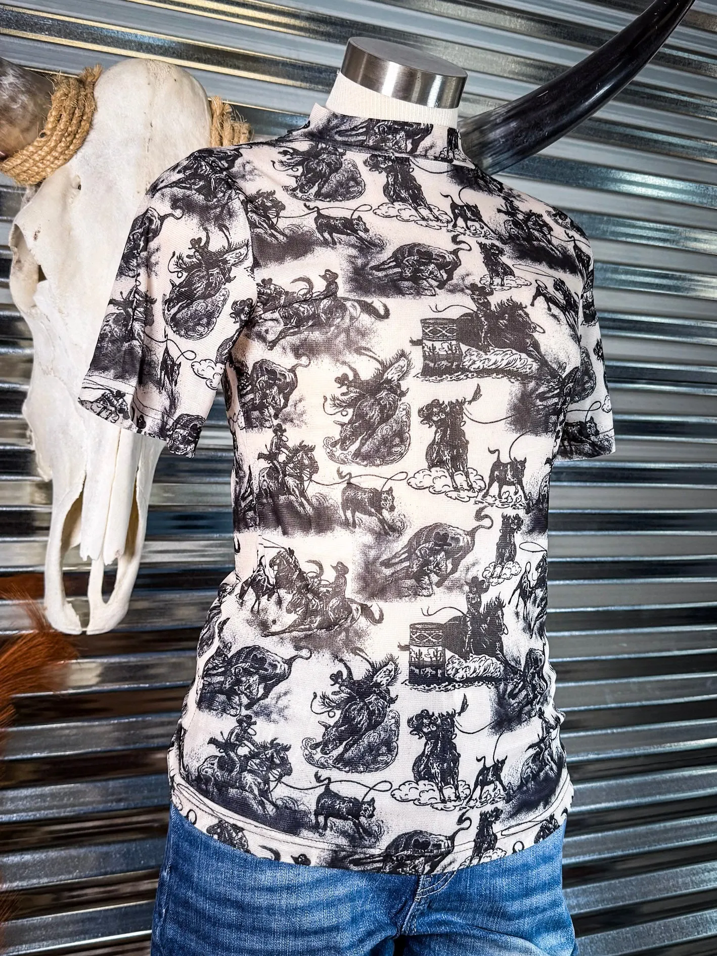 Rodeo Road Short Sleeve Mesh Top
