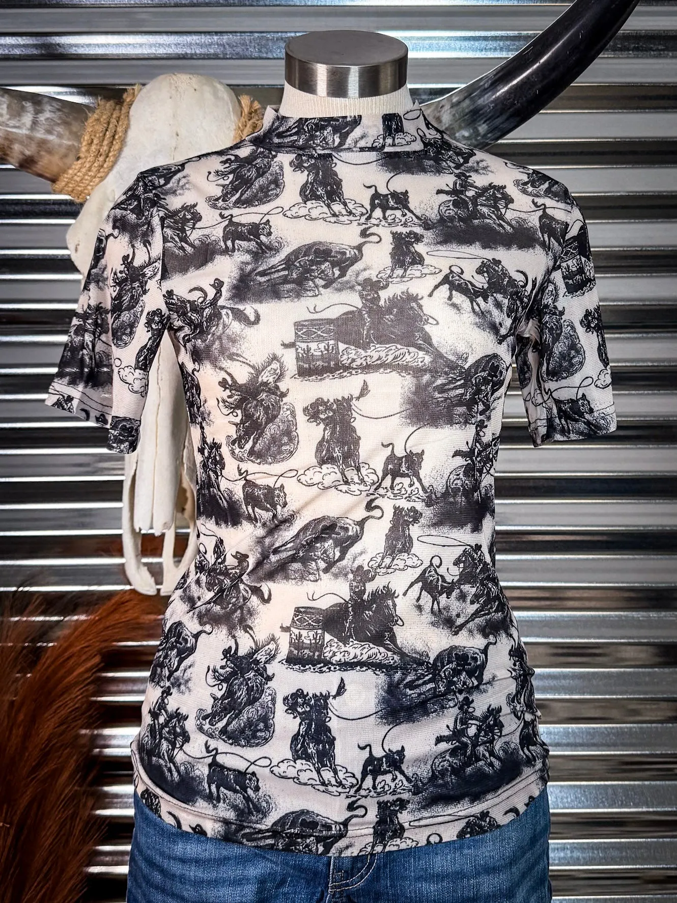 Rodeo Road Short Sleeve Mesh Top
