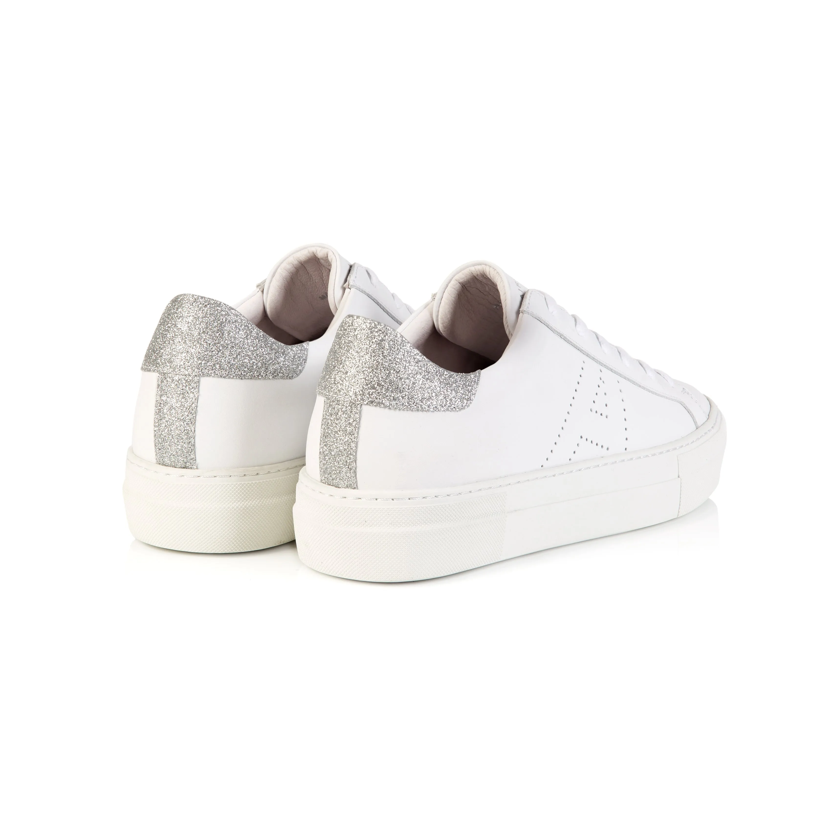 Roxy Signature: White & Silver Glitter Trainers