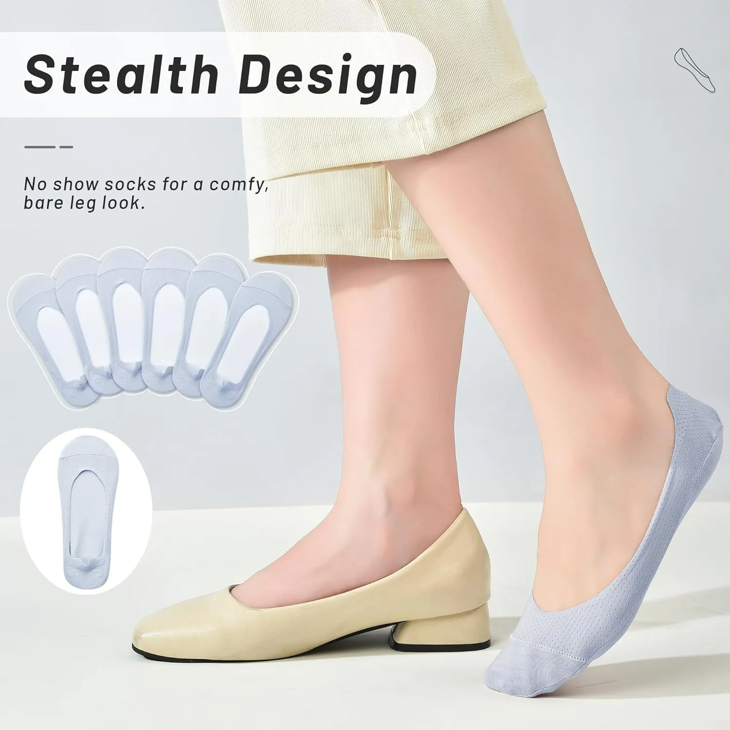 RYI 5-Pack No Show Socks for Women Size 6-9 Ankle Invisible Non-slip Athletic Socks