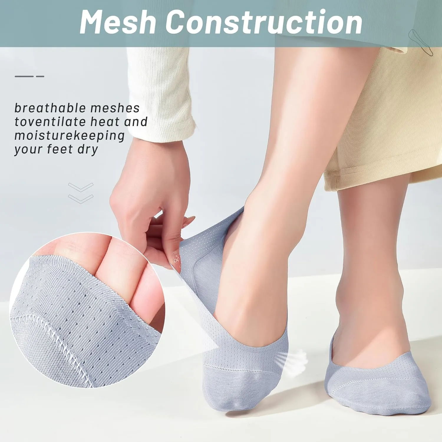 RYI 5-Pack No Show Socks for Women Size 6-9 Ankle Invisible Non-slip Athletic Socks
