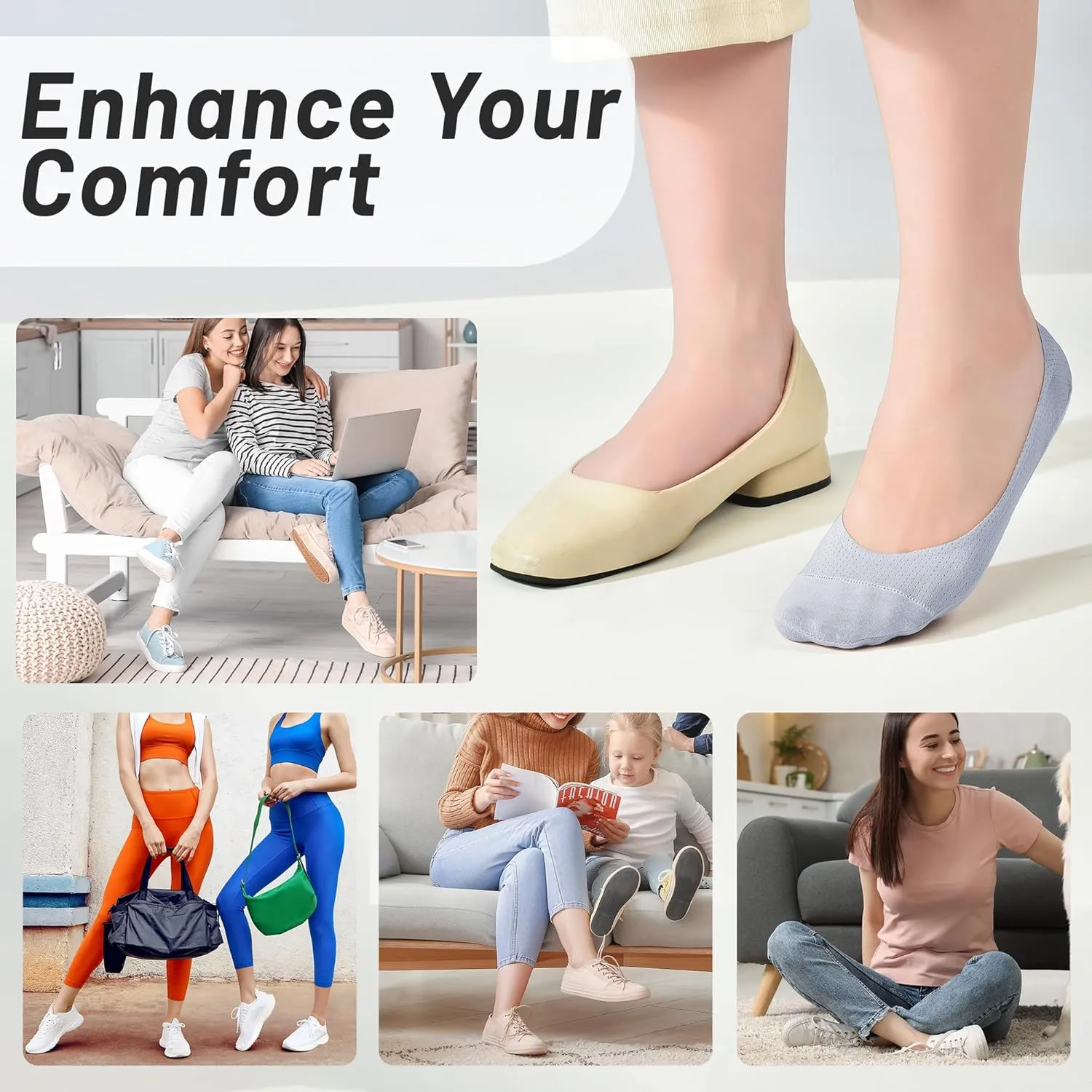 RYI 5-Pack No Show Socks for Women Size 6-9 Ankle Invisible Non-slip Athletic Socks