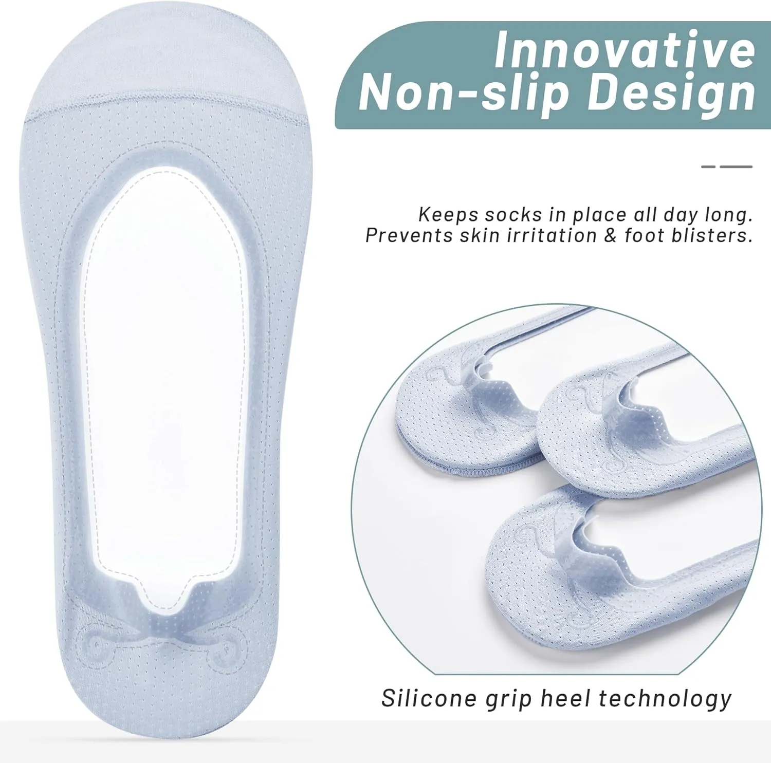 RYI 5-Pack No Show Socks for Women Size 6-9 Ankle Invisible Non-slip Athletic Socks