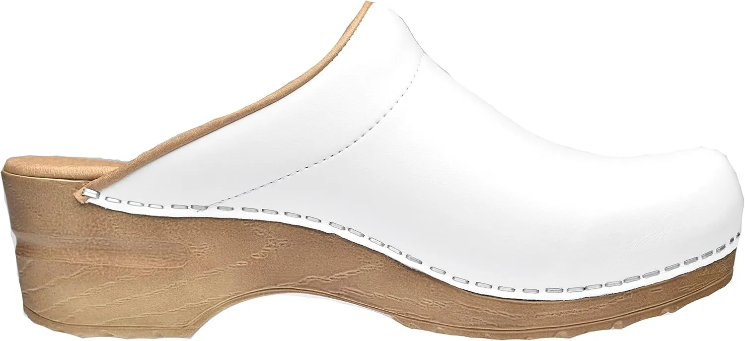 Sanita Sandra Open Clog Original Handmade Flexible Leather Clogs for Women Anatomically Shaped Foot Bed with Soft Foam