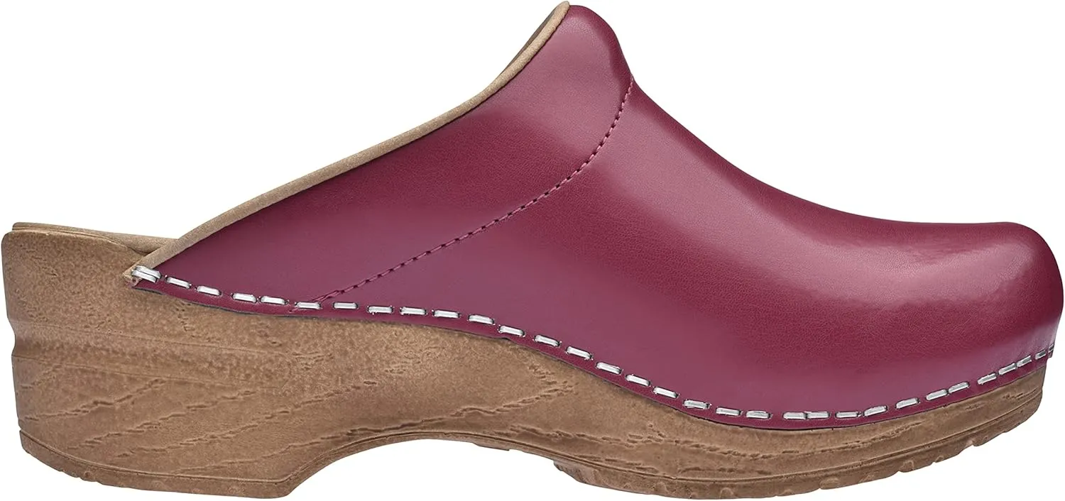 Sanita Sandra Open Clog Original Handmade Flexible Leather Clogs for Women Anatomically Shaped Foot Bed with Soft Foam