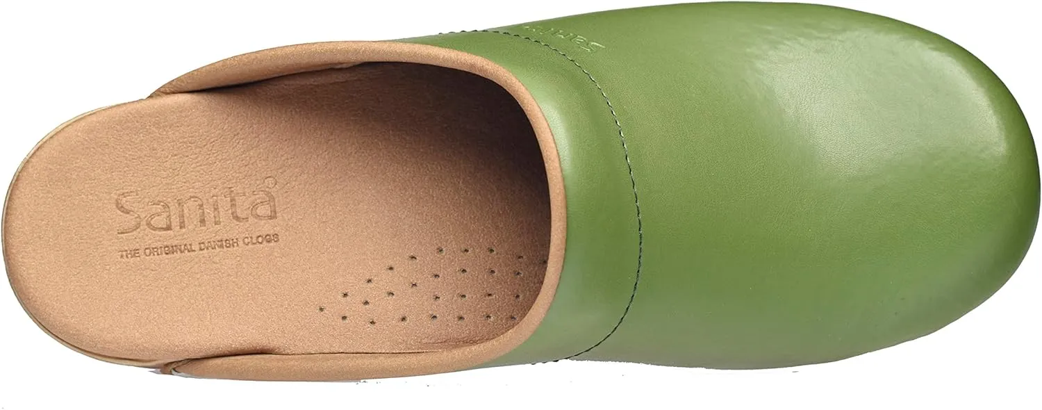 Sanita Sandra Open Clog Original Handmade Flexible Leather Clogs for Women Anatomically Shaped Foot Bed with Soft Foam