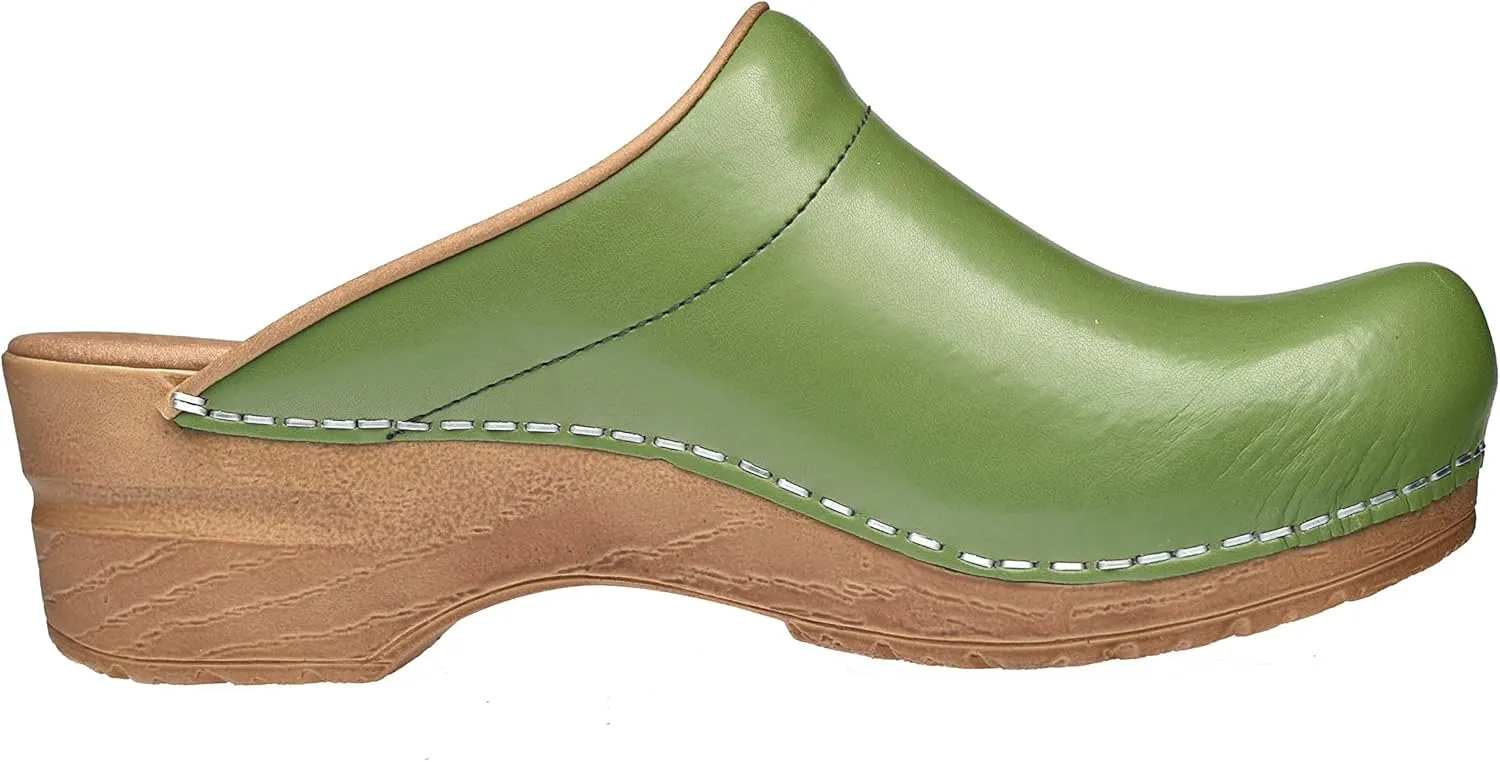 Sanita Sandra Open Clog Original Handmade Flexible Leather Clogs for Women Anatomically Shaped Foot Bed with Soft Foam