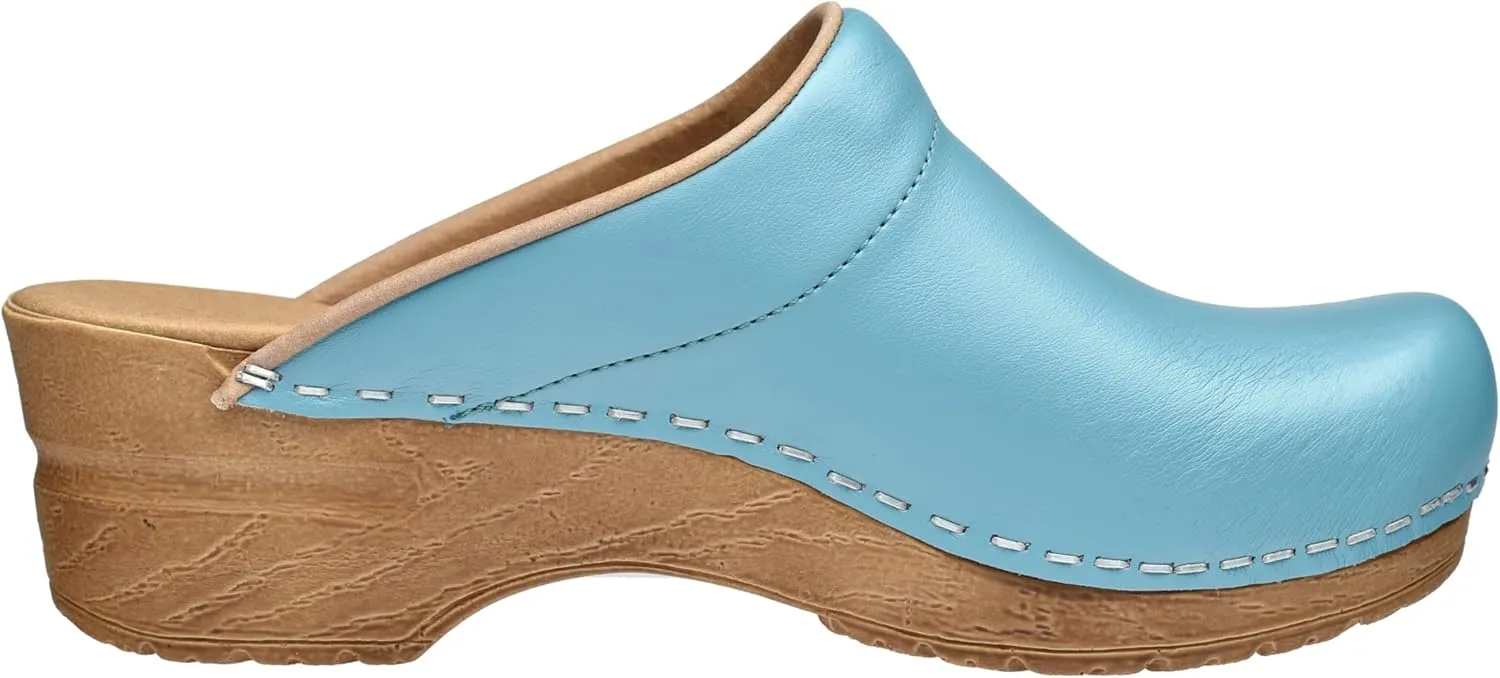Sanita Sandra Open Clog Original Handmade Flexible Leather Clogs for Women Anatomically Shaped Foot Bed with Soft Foam