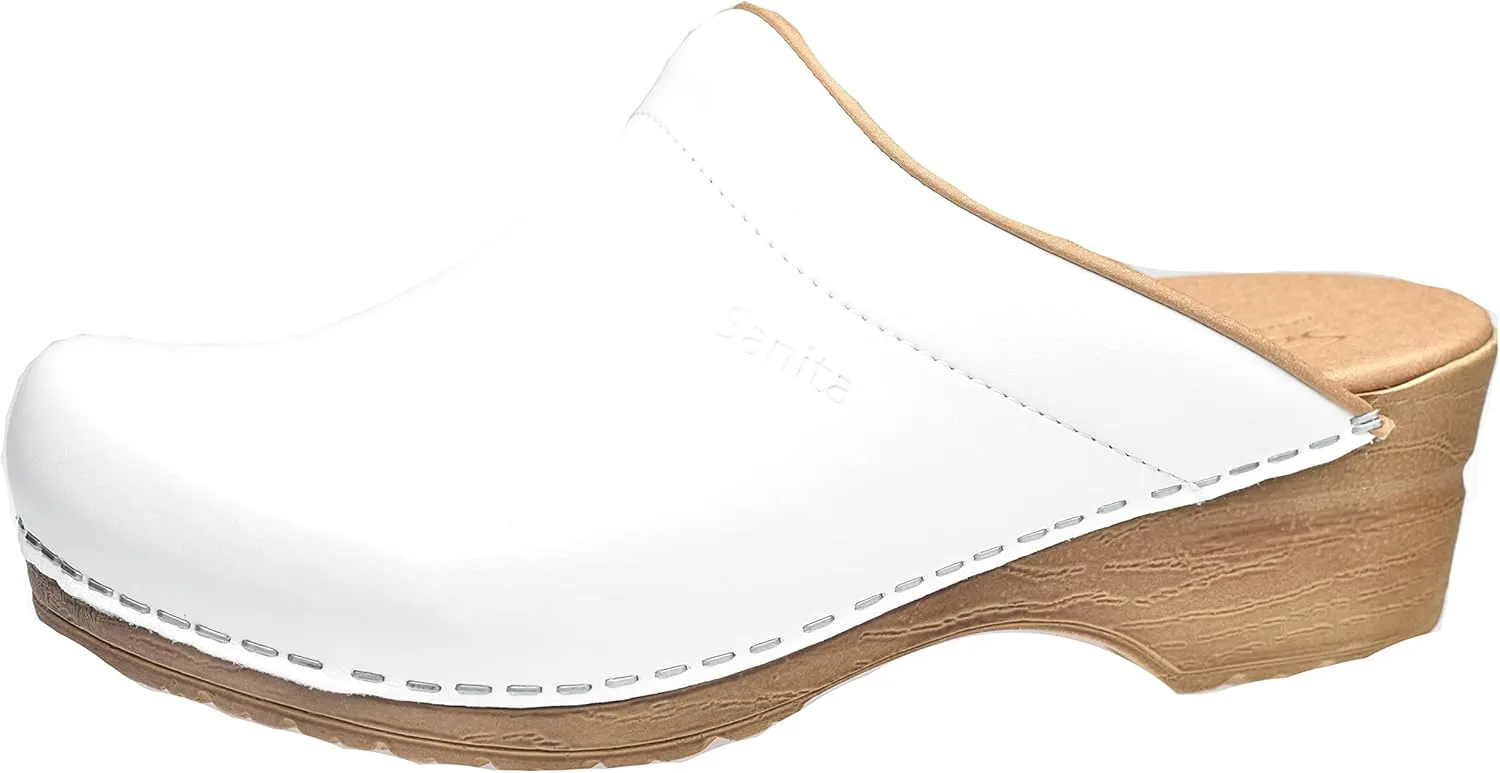 Sanita Sandra Open Clog Original Handmade Flexible Leather Clogs for Women Anatomically Shaped Foot Bed with Soft Foam