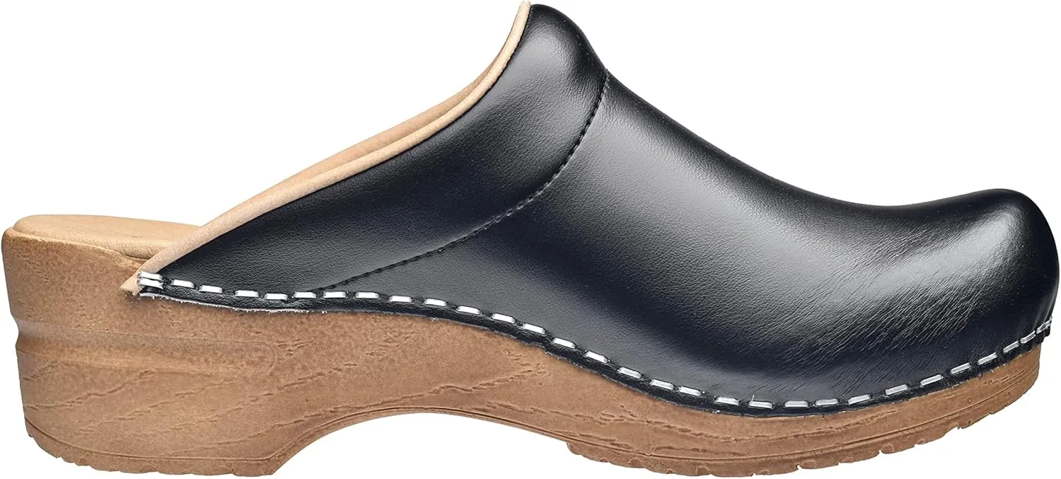 Sanita Sandra Open Clog Original Handmade Flexible Leather Clogs for Women Anatomically Shaped Foot Bed with Soft Foam