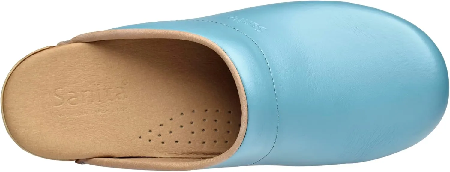 Sanita Sandra Open Clog Original Handmade Flexible Leather Clogs for Women Anatomically Shaped Foot Bed with Soft Foam