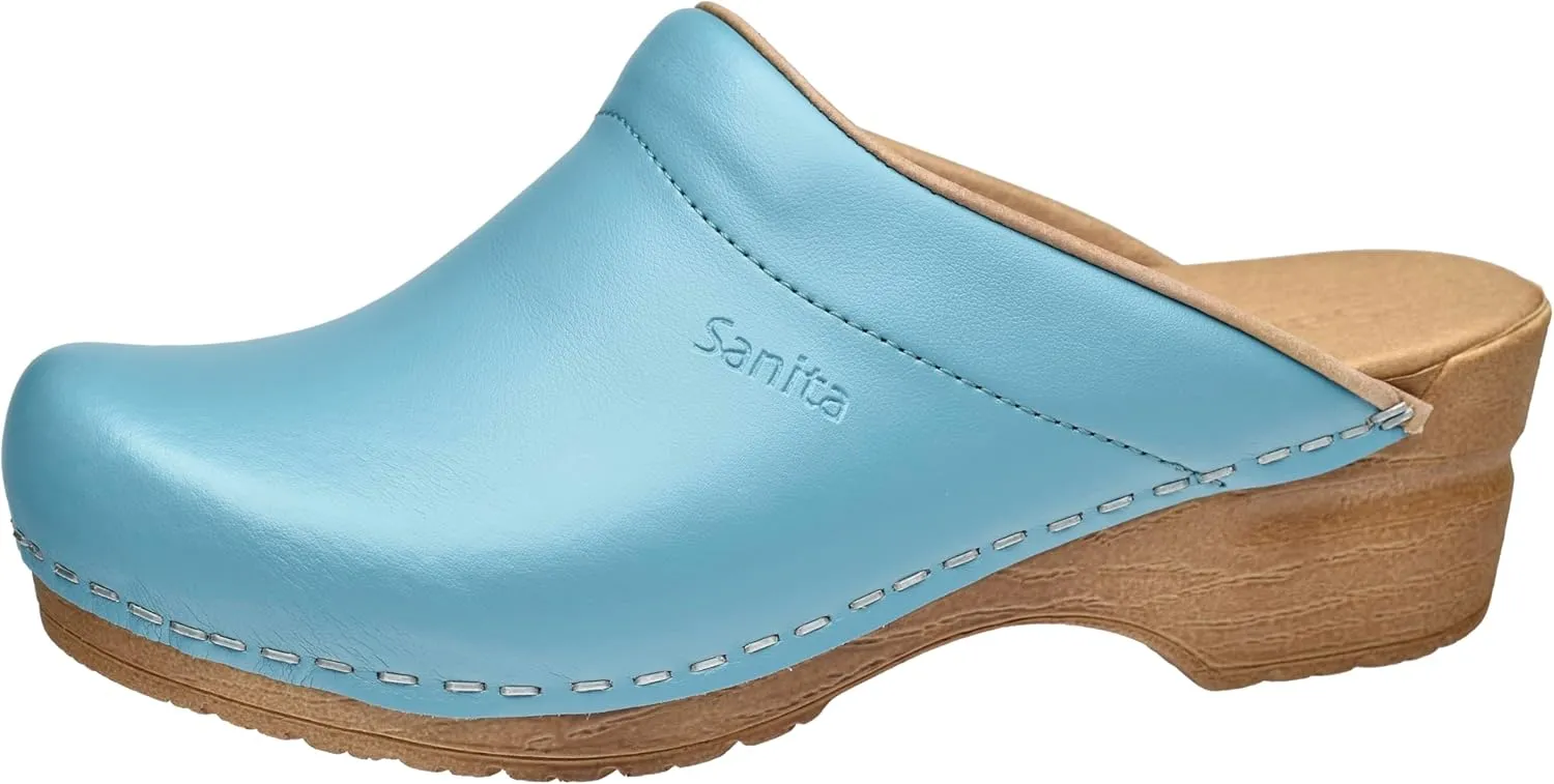 Sanita Sandra Open Clog Original Handmade Flexible Leather Clogs for Women Anatomically Shaped Foot Bed with Soft Foam