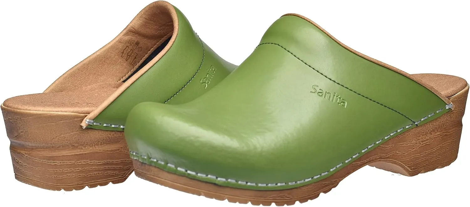 Sanita Sandra Open Clog Original Handmade Flexible Leather Clogs for Women Anatomically Shaped Foot Bed with Soft Foam