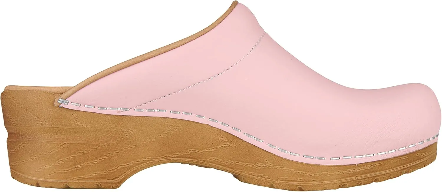 Sanita Sandra Open Clog Original Handmade Flexible Leather Clogs for Women Anatomically Shaped Foot Bed with Soft Foam
