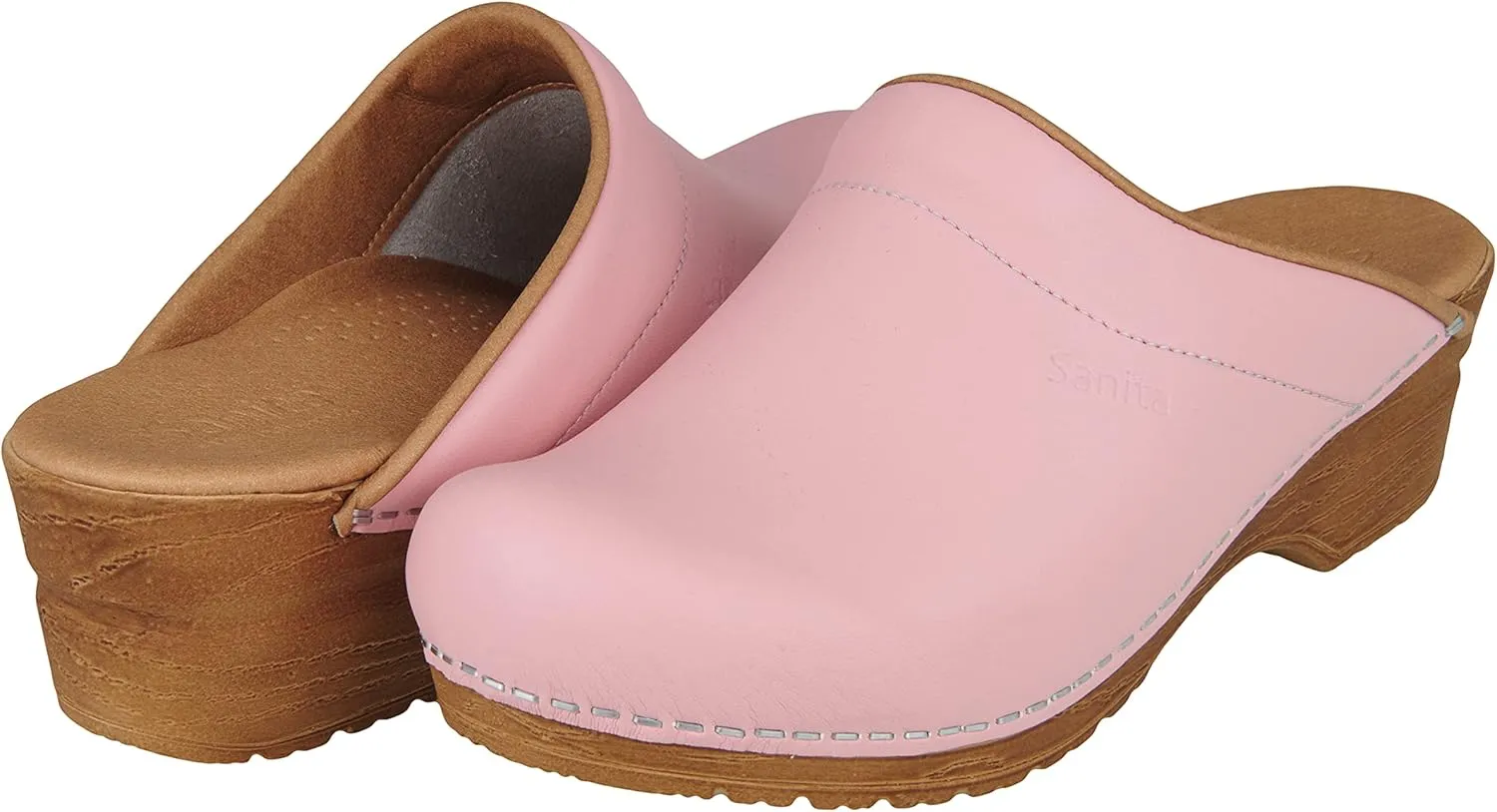 Sanita Sandra Open Clog Original Handmade Flexible Leather Clogs for Women Anatomically Shaped Foot Bed with Soft Foam