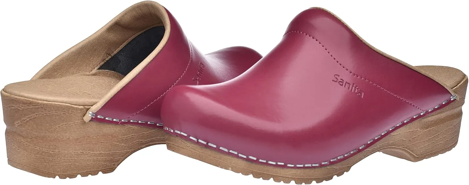 Sanita Sandra Open Clog Original Handmade Flexible Leather Clogs for Women Anatomically Shaped Foot Bed with Soft Foam