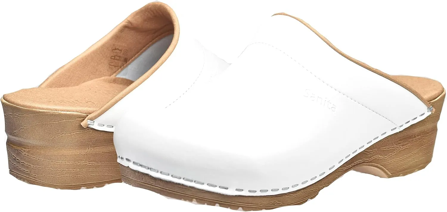 Sanita Sandra Open Clog Original Handmade Flexible Leather Clogs for Women Anatomically Shaped Foot Bed with Soft Foam