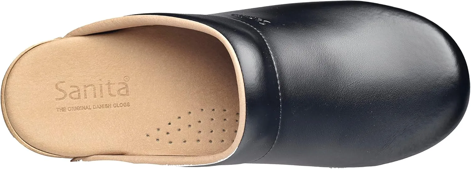 Sanita Sandra Open Clog Original Handmade Flexible Leather Clogs for Women Anatomically Shaped Foot Bed with Soft Foam