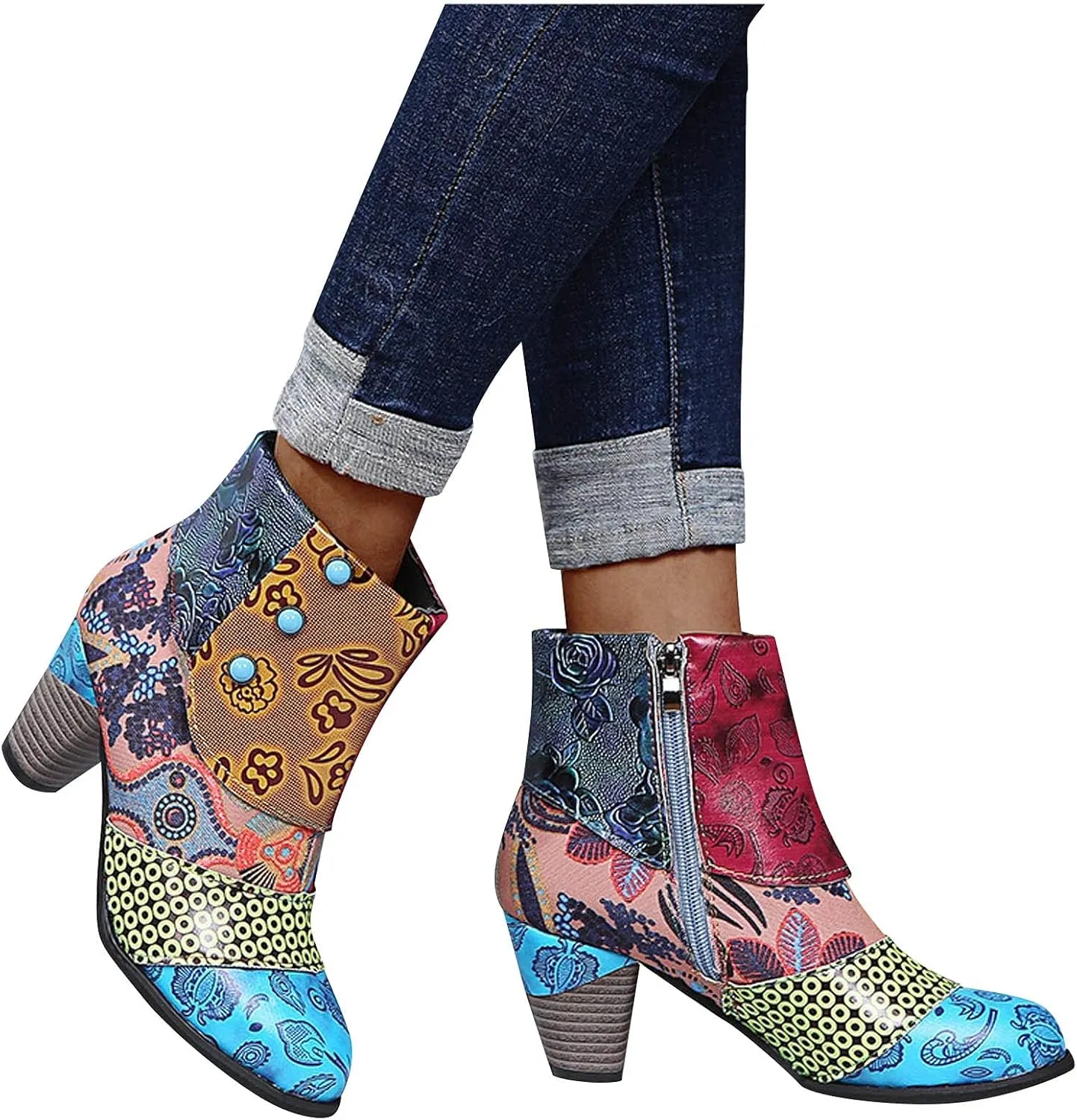 SBGMoSJ Women's Ankle Boots Low Heel Lace Up Fashion Booties White Ankle Boots for Women Sexy Ankle Boot for Women Wide Width Comfort Dress Booties for Women Low Heel Cutout Ankle Booties for Women