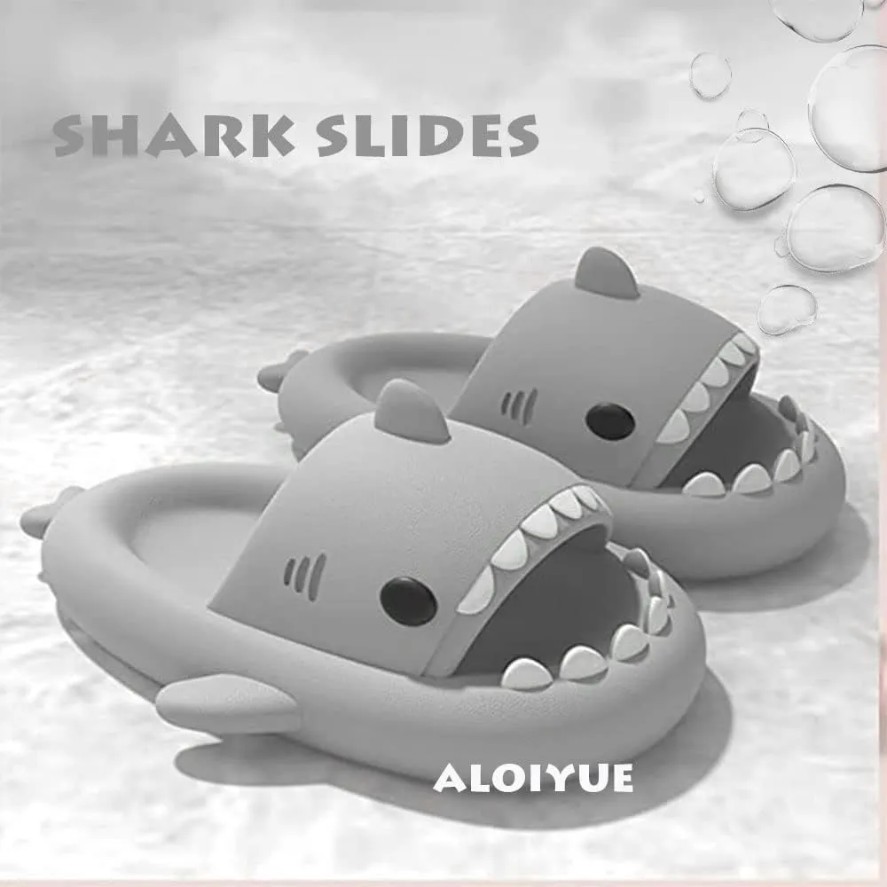 Shark Slides Thickness Upgrade Summer Cute Cartoon Shark Slippers for Women Men Non-Slip Open Toe Lightweight Sole Sandals Casual Unisex Beach Shoes