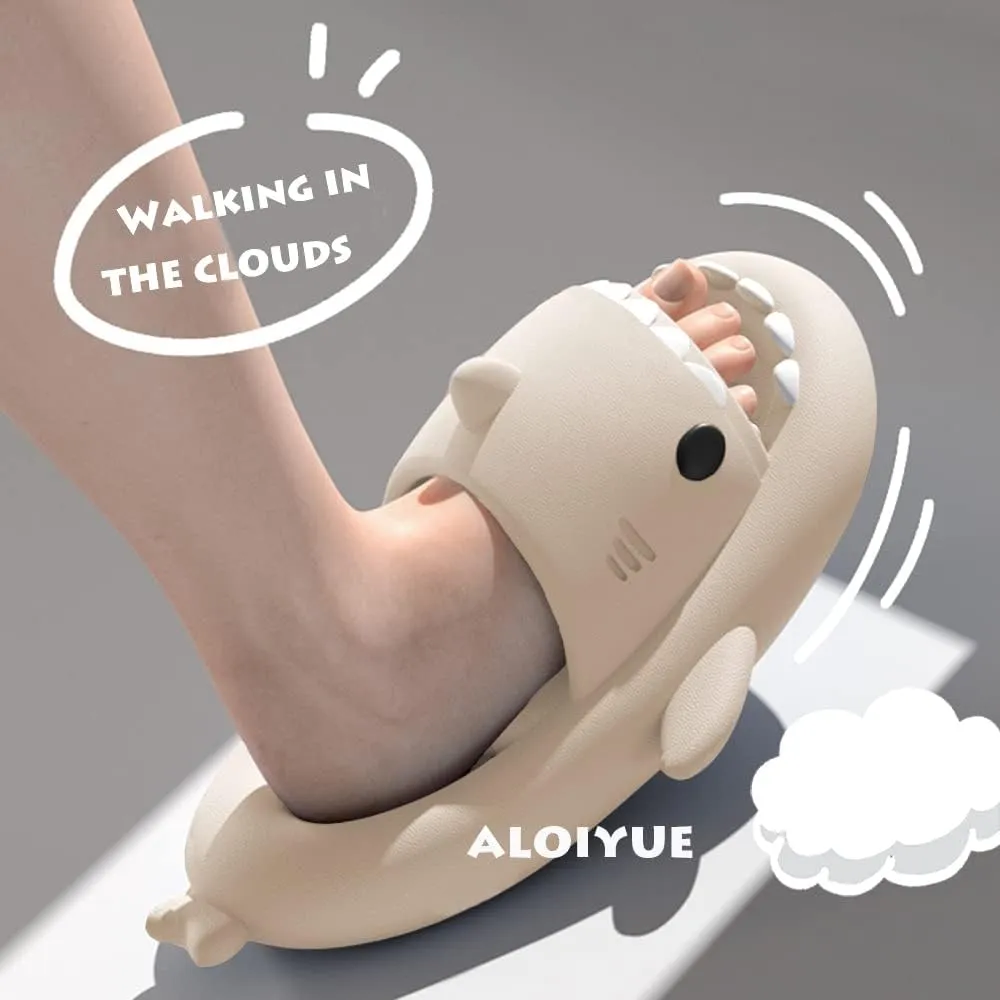 Shark Slides Thickness Upgrade Summer Cute Cartoon Shark Slippers for Women Men Non-Slip Open Toe Lightweight Sole Sandals Casual Unisex Beach Shoes