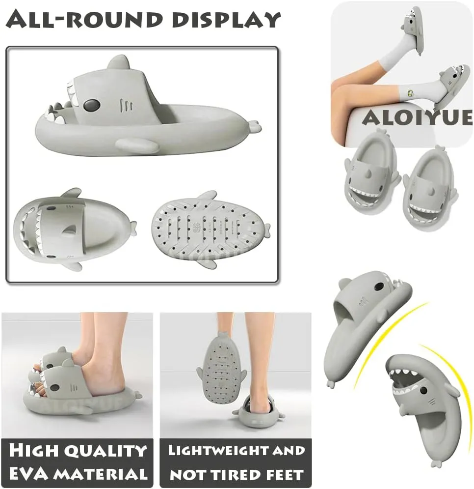 Shark Slides Thickness Upgrade Summer Cute Cartoon Shark Slippers for Women Men Non-Slip Open Toe Lightweight Sole Sandals Casual Unisex Beach Shoes