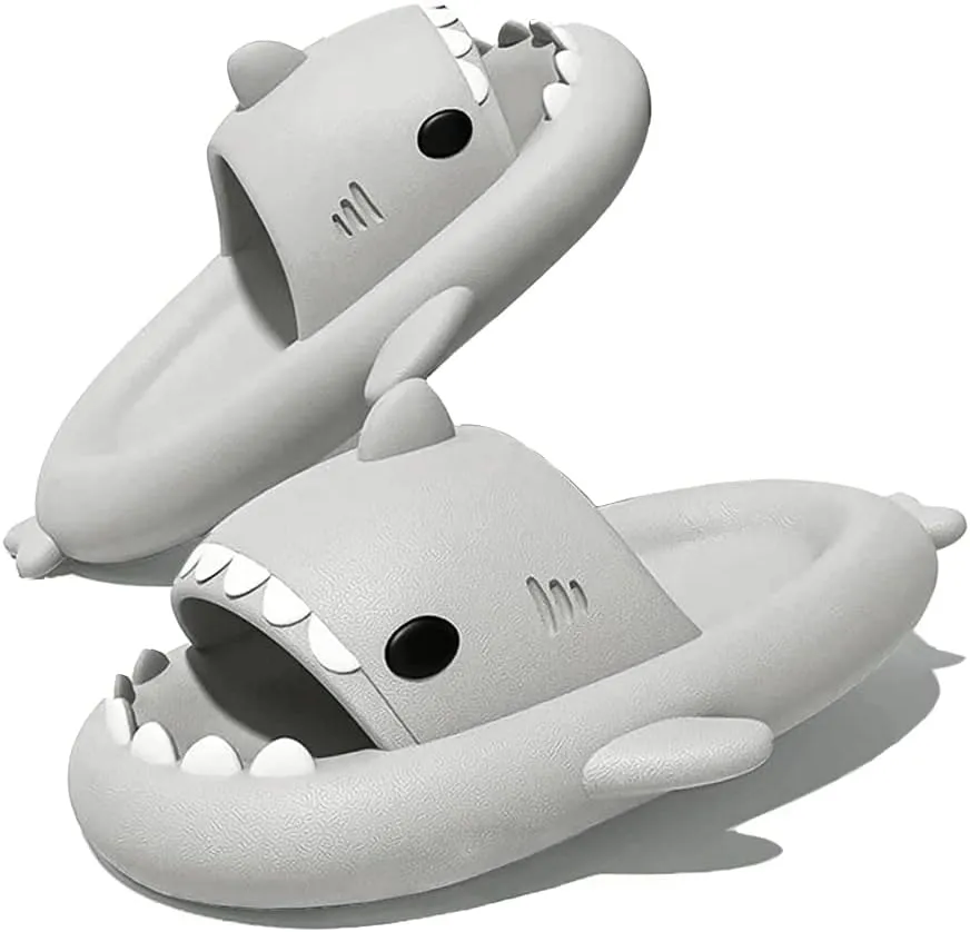 Shark Slides Thickness Upgrade Summer Cute Cartoon Shark Slippers for Women Men Non-Slip Open Toe Lightweight Sole Sandals Casual Unisex Beach Shoes