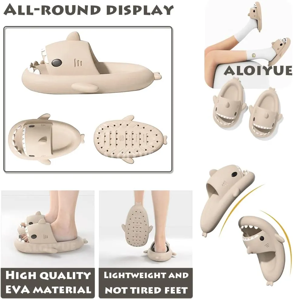 Shark Slides Thickness Upgrade Summer Cute Cartoon Shark Slippers for Women Men Non-Slip Open Toe Lightweight Sole Sandals Casual Unisex Beach Shoes