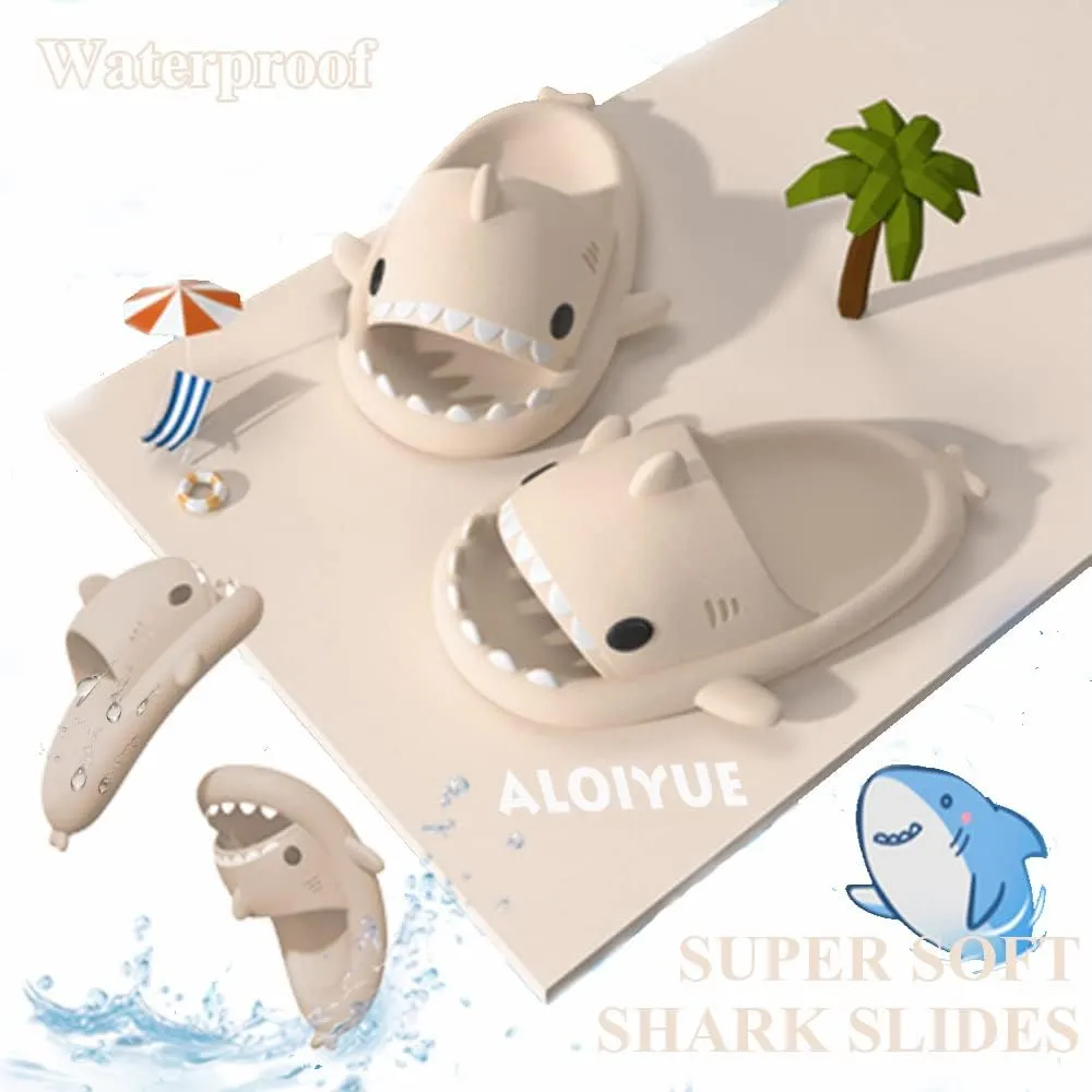 Shark Slides Thickness Upgrade Summer Cute Cartoon Shark Slippers for Women Men Non-Slip Open Toe Lightweight Sole Sandals Casual Unisex Beach Shoes