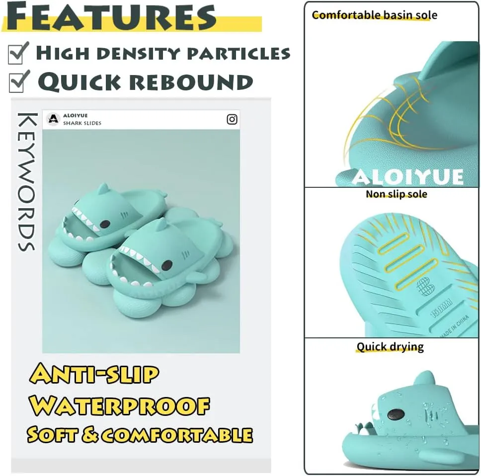 Shark Slides Thickness Upgrade Summer Cute Cartoon Shark Slippers for Women Men Non-Slip Open Toe Lightweight Sole Sandals Casual Unisex Beach Shoes