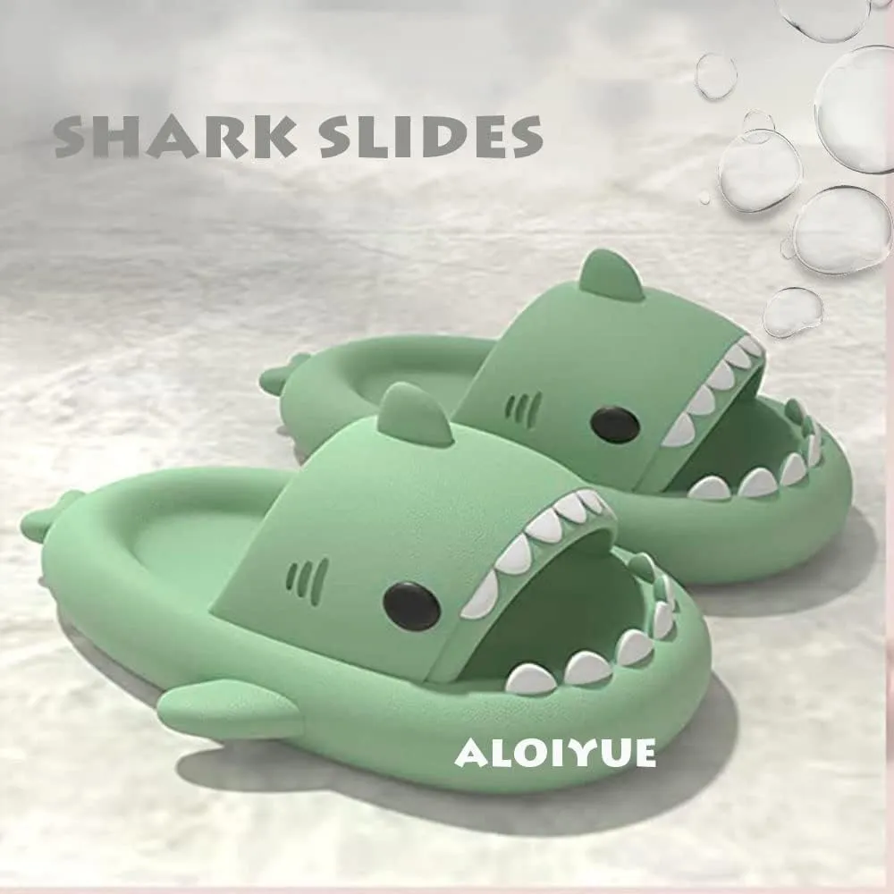 Shark Slides Thickness Upgrade Summer Cute Cartoon Shark Slippers for Women Men Non-Slip Open Toe Lightweight Sole Sandals Casual Unisex Beach Shoes