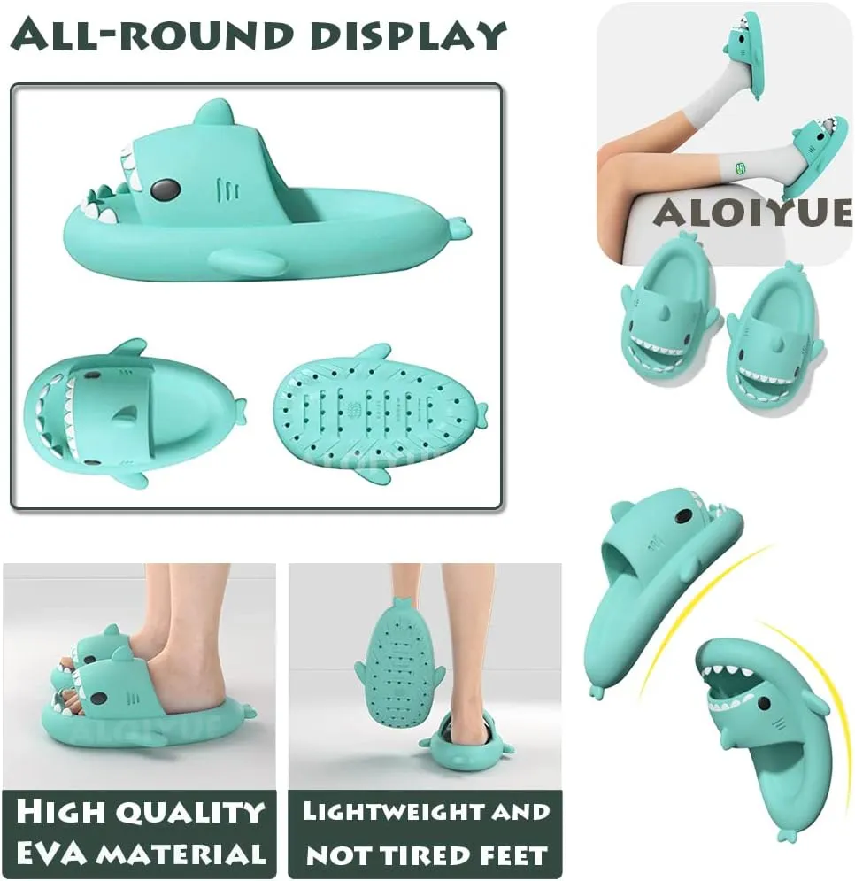 Shark Slides Thickness Upgrade Summer Cute Cartoon Shark Slippers for Women Men Non-Slip Open Toe Lightweight Sole Sandals Casual Unisex Beach Shoes