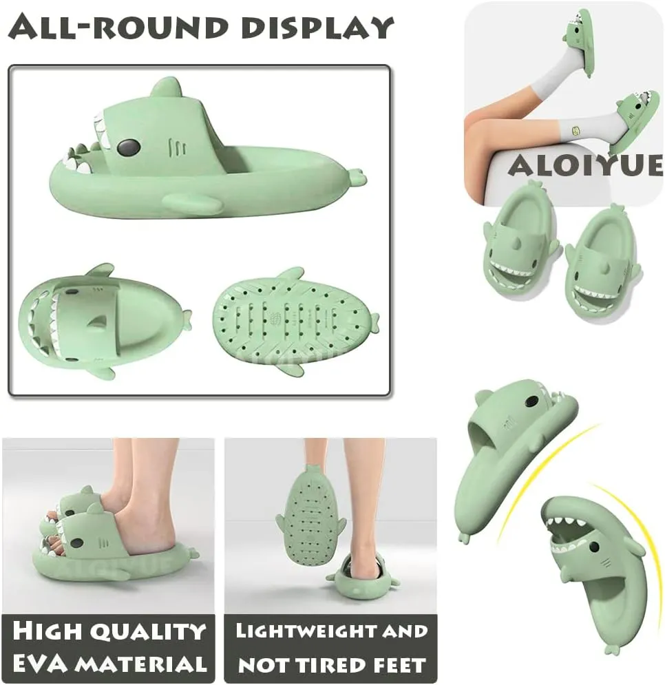 Shark Slides Thickness Upgrade Summer Cute Cartoon Shark Slippers for Women Men Non-Slip Open Toe Lightweight Sole Sandals Casual Unisex Beach Shoes