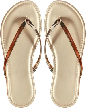 SHENHE Women's Metallic Strap Flip Flops Open Toe Slip on Beach Flat Thong Sandals