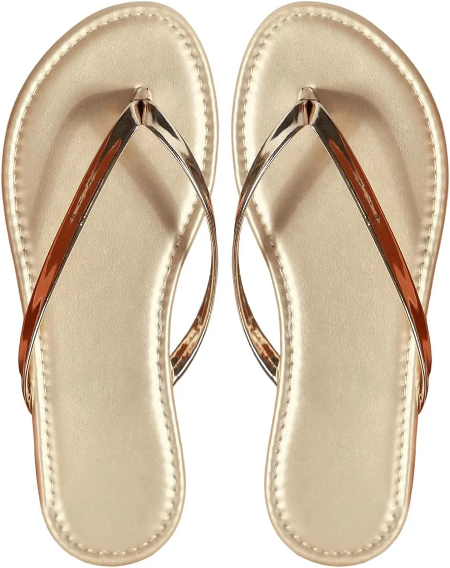 SHENHE Women's Metallic Strap Flip Flops Open Toe Slip on Beach Flat Thong Sandals